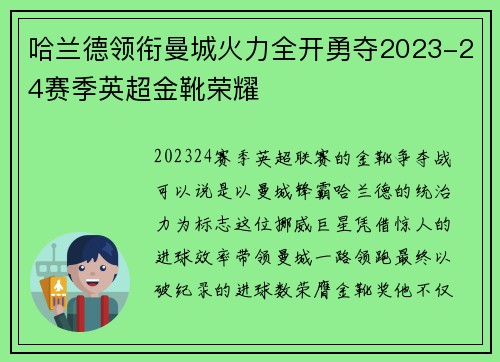 哈兰德领衔曼城火力全开勇夺2023-24赛季英超金靴荣耀